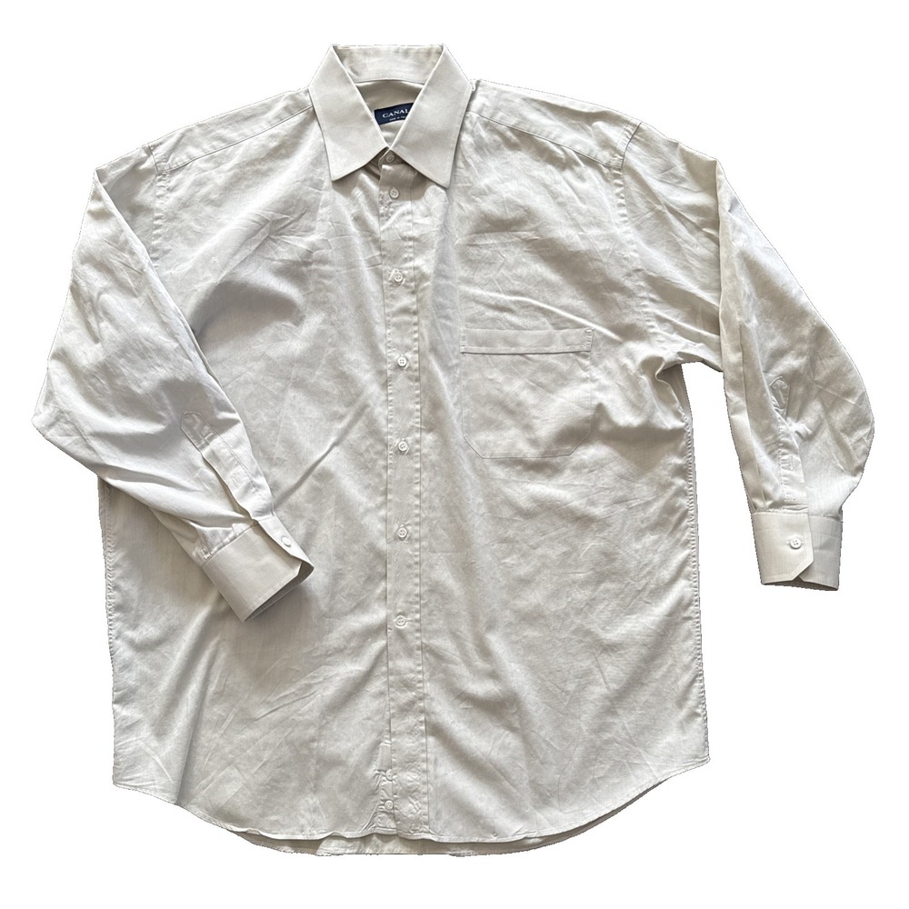 Canali Dress Shirt Men 17 43 Beige Cotton Long Sleeve Made in Italy